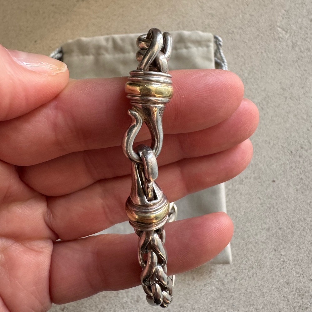 David Yurman 925 Sterling Silver and 14K Gold 6mm Wheat Chain Bracelet - Picture 2 of 5